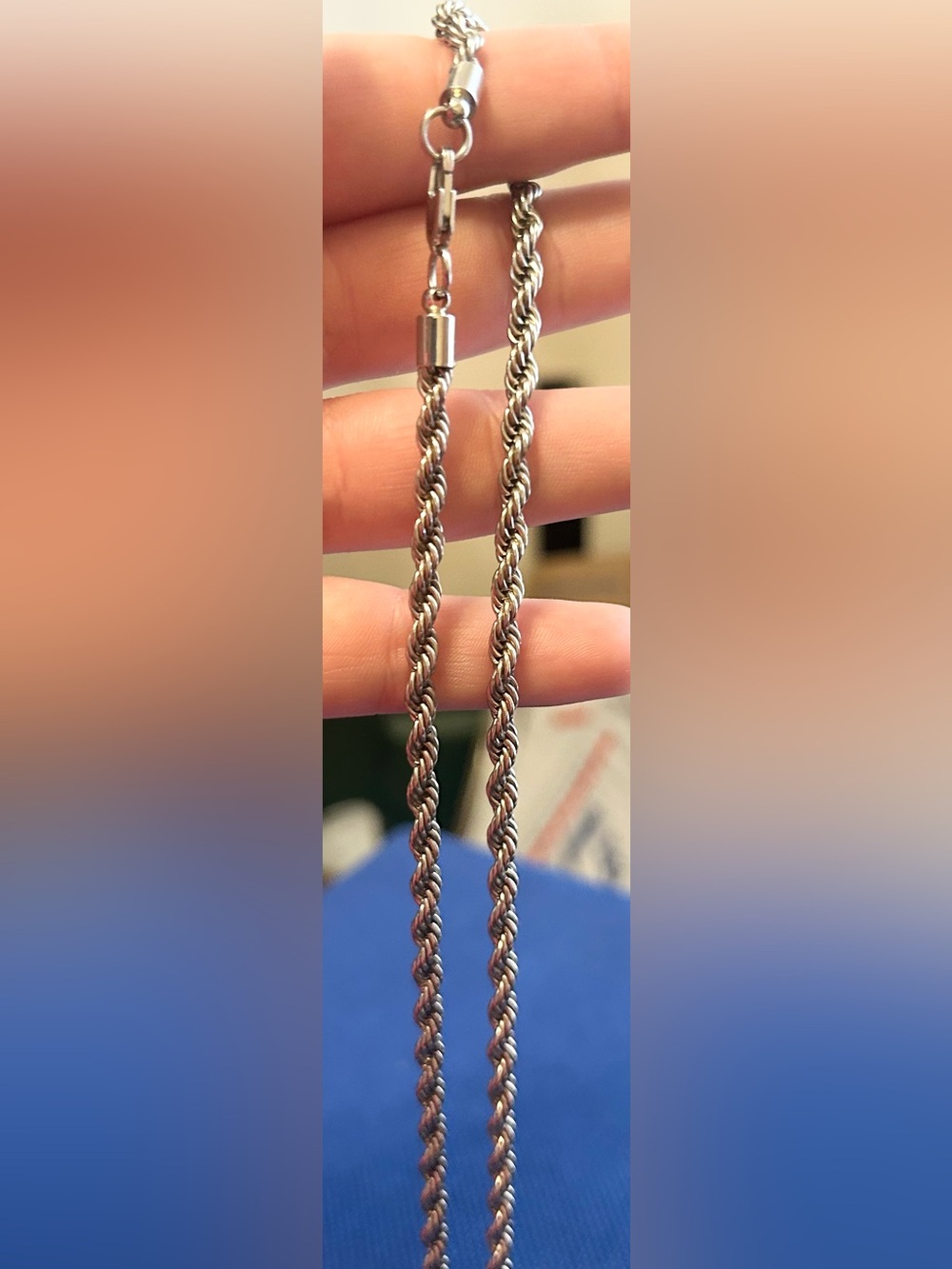Men's Silver Tone Twisted Rope Chain Necklace 22” - Picture 6 of 7
